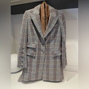 $795 Veronica Beard Reece Plaid Dickey Jacket Grey Size 0 Long coat